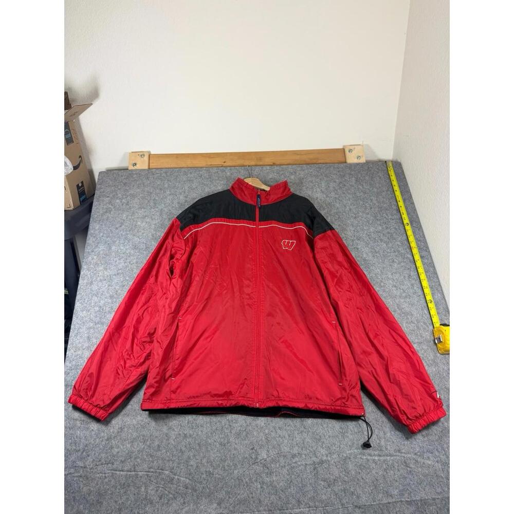Vintage Pro Player Mens 2XL Wisconsin Badgers Full Zip Red Windbreaker Jacket